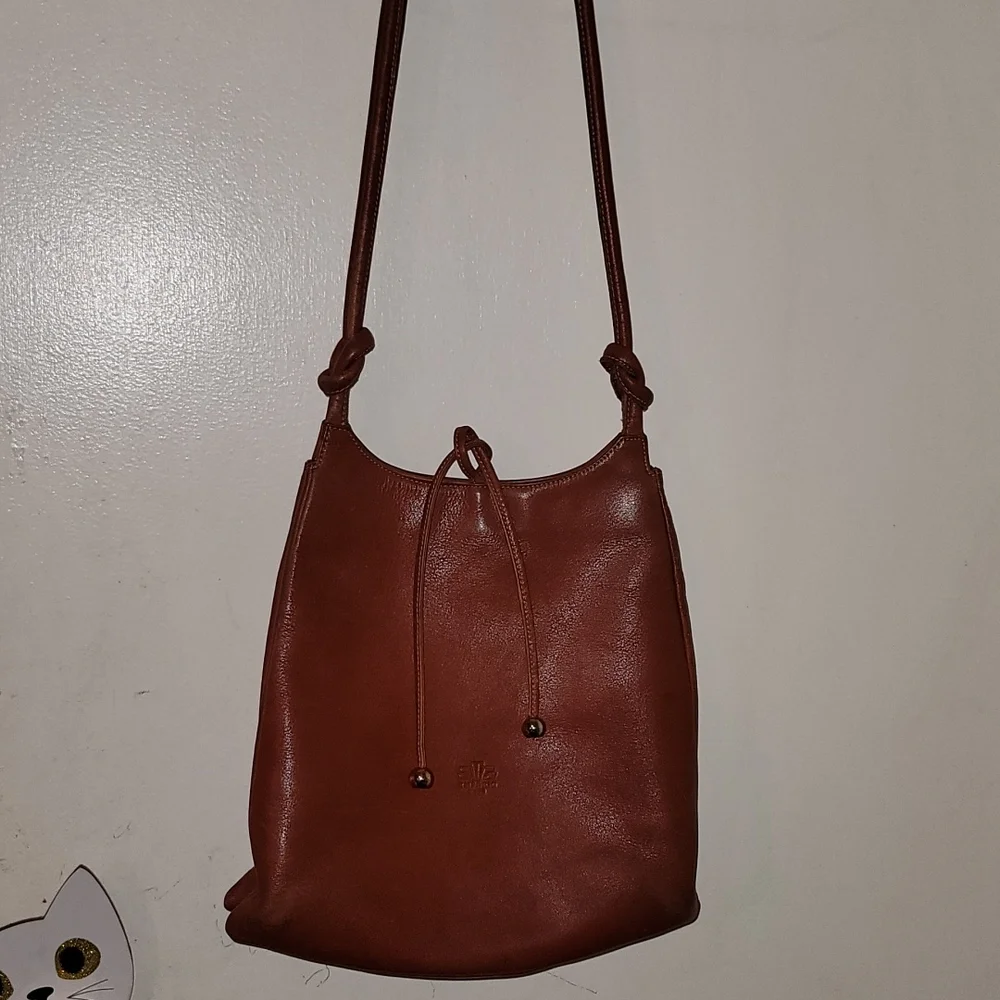 Emporio vintage boho shoulder bag brown leather ties logo